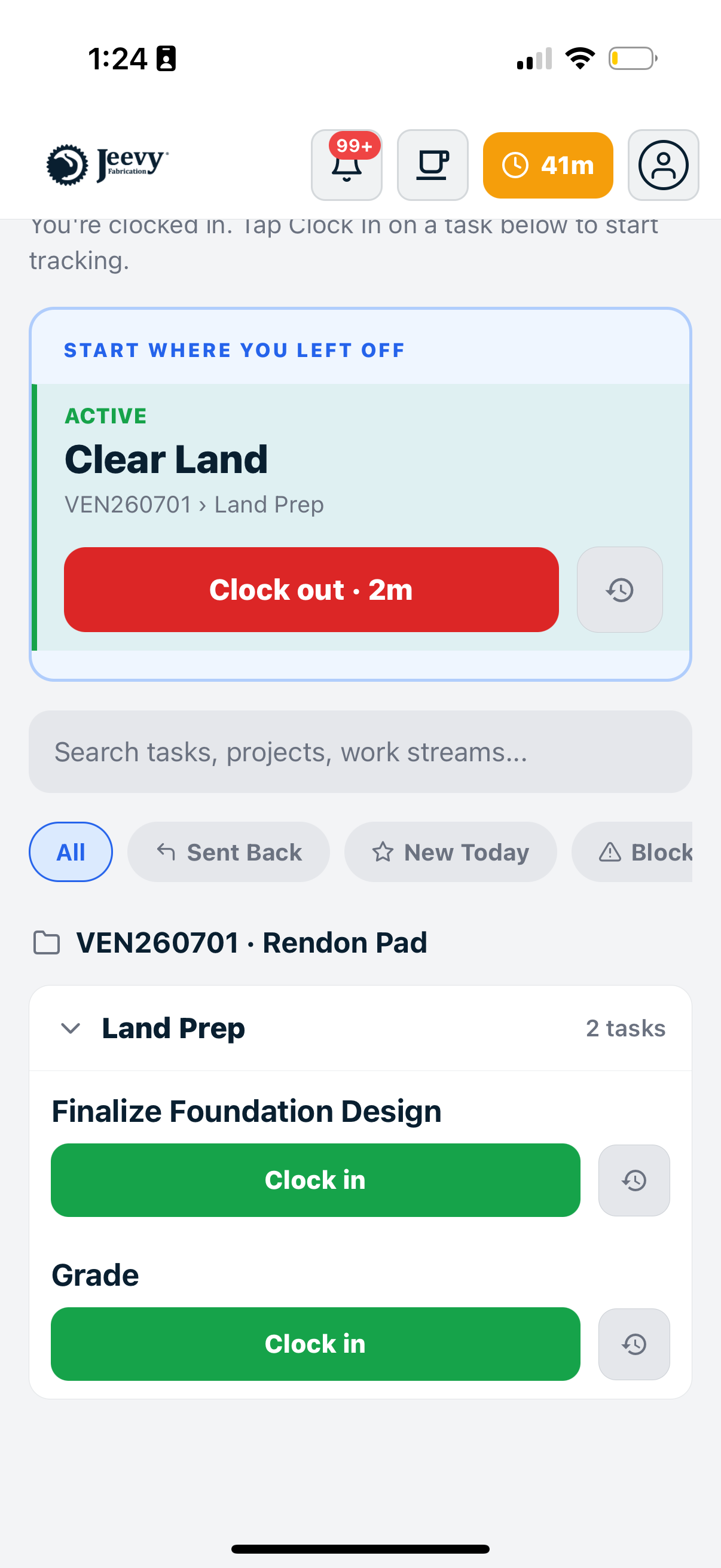 Technician view in the Jeevy app
