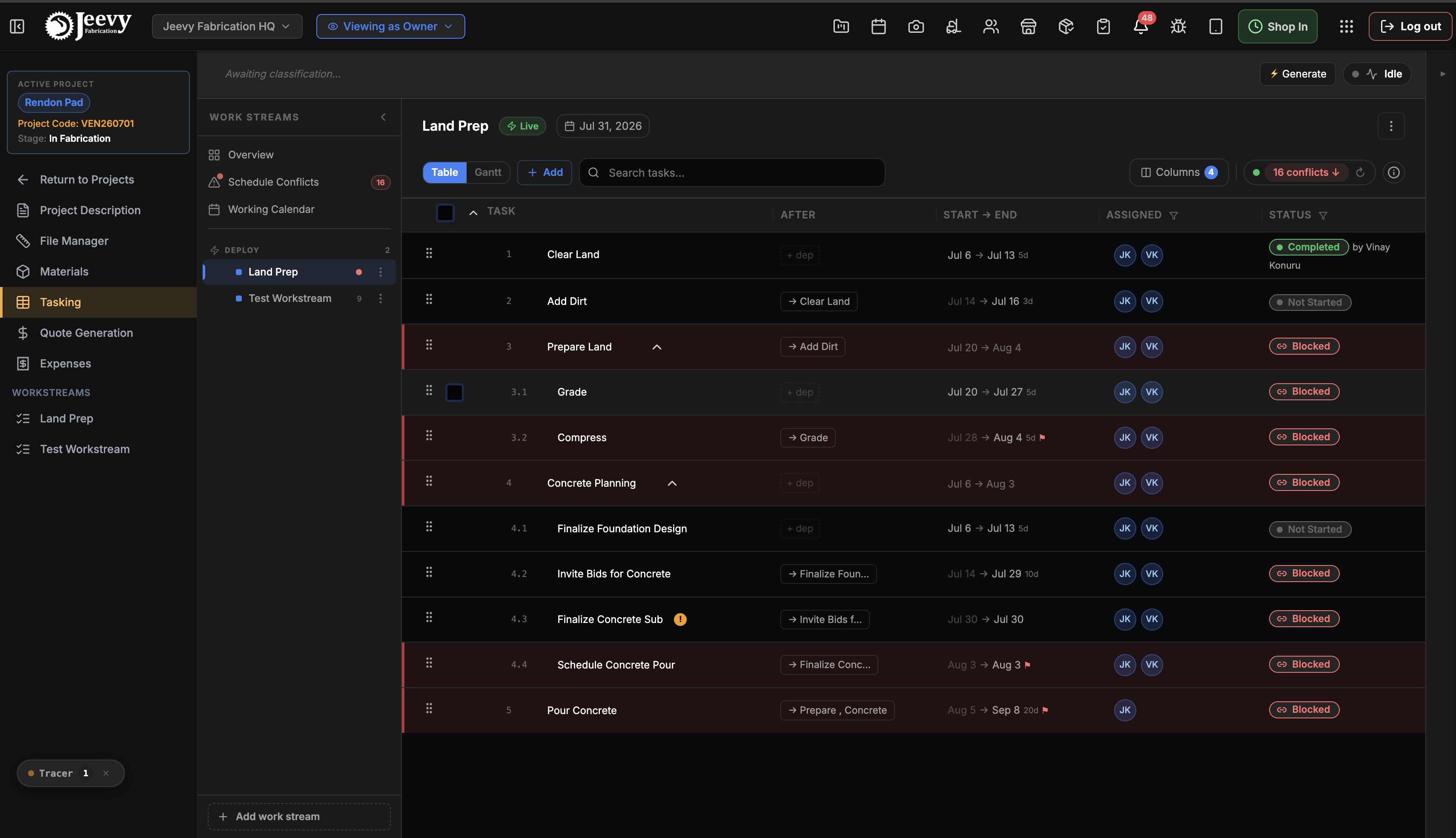 Manager tasking view in the Jeevy portal